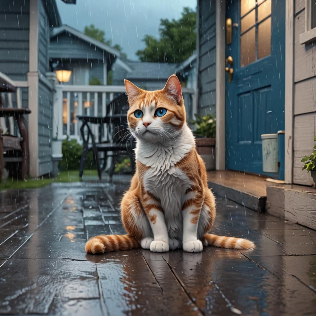 Cute Cat and Sad Family in Pixar Animation