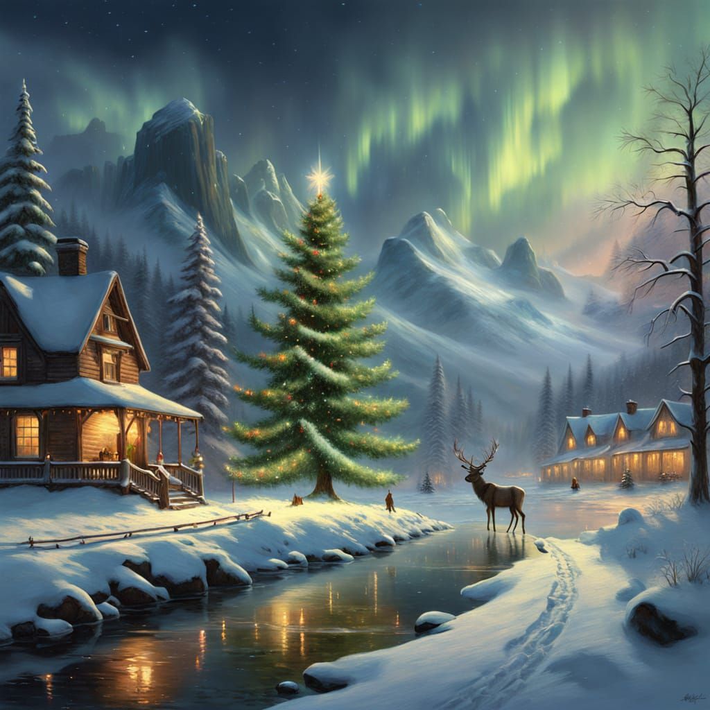 Magical Christmas Eve Aurora with Santa's Carriage