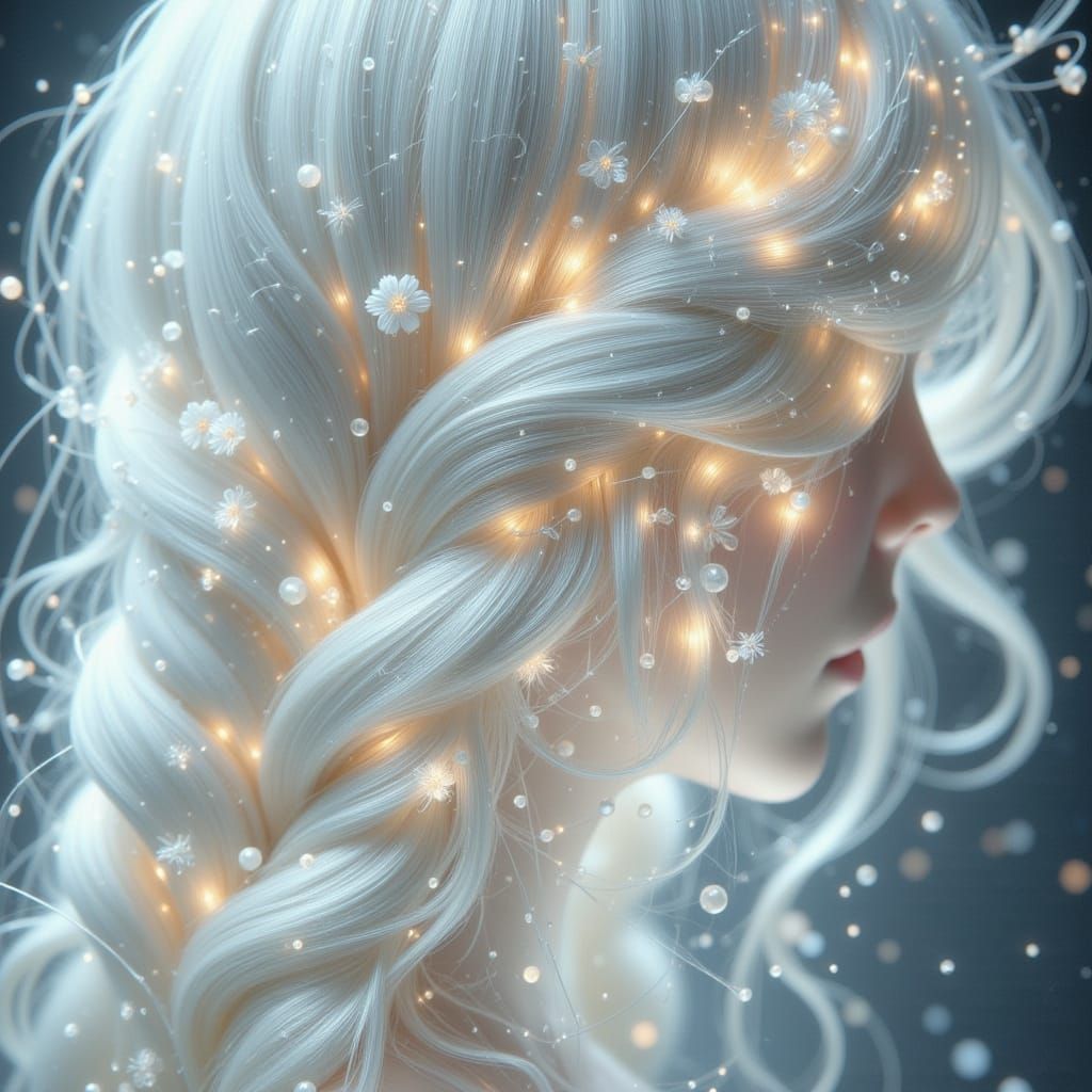 Ethereal Braids with Luminous Threads and Flowers