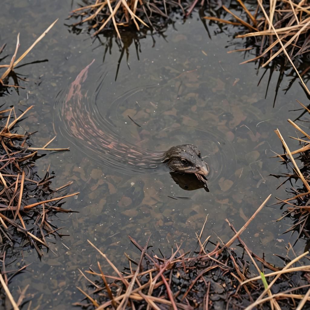 Eerie Moor Scene with Mysterious Aquatic Creature