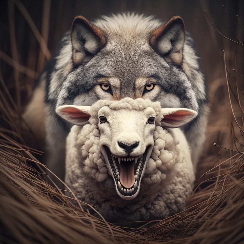Wolf Masquerading as Lamb in Woodland Setting