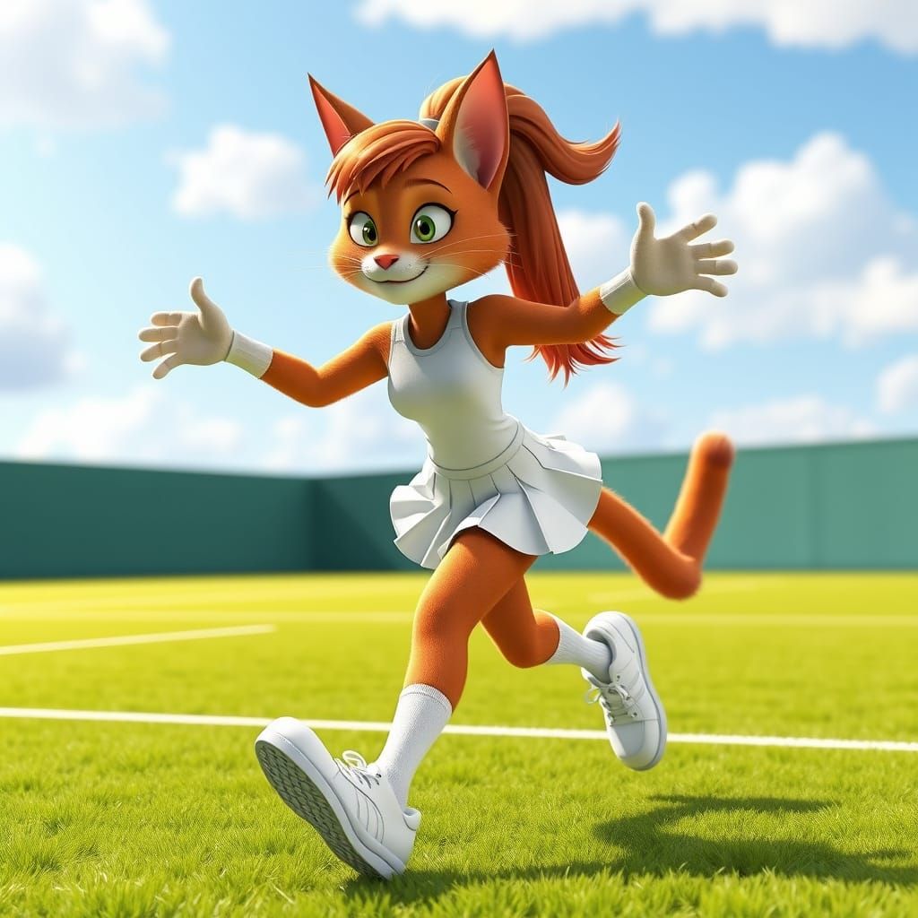 Charming Feline Tennis Star in Vibrant Whites