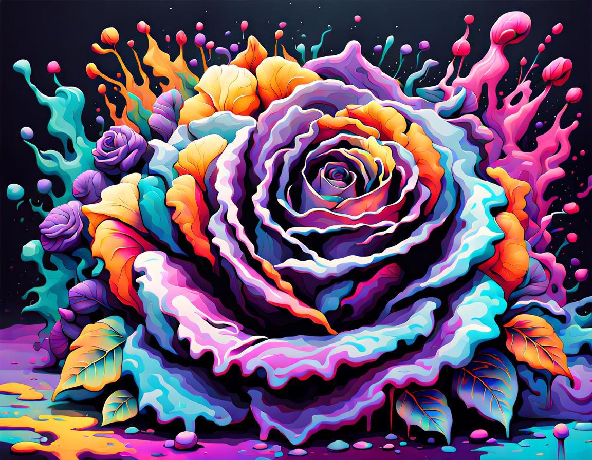 Psychedelic Dark Opal Roses in Graffiti Art Style