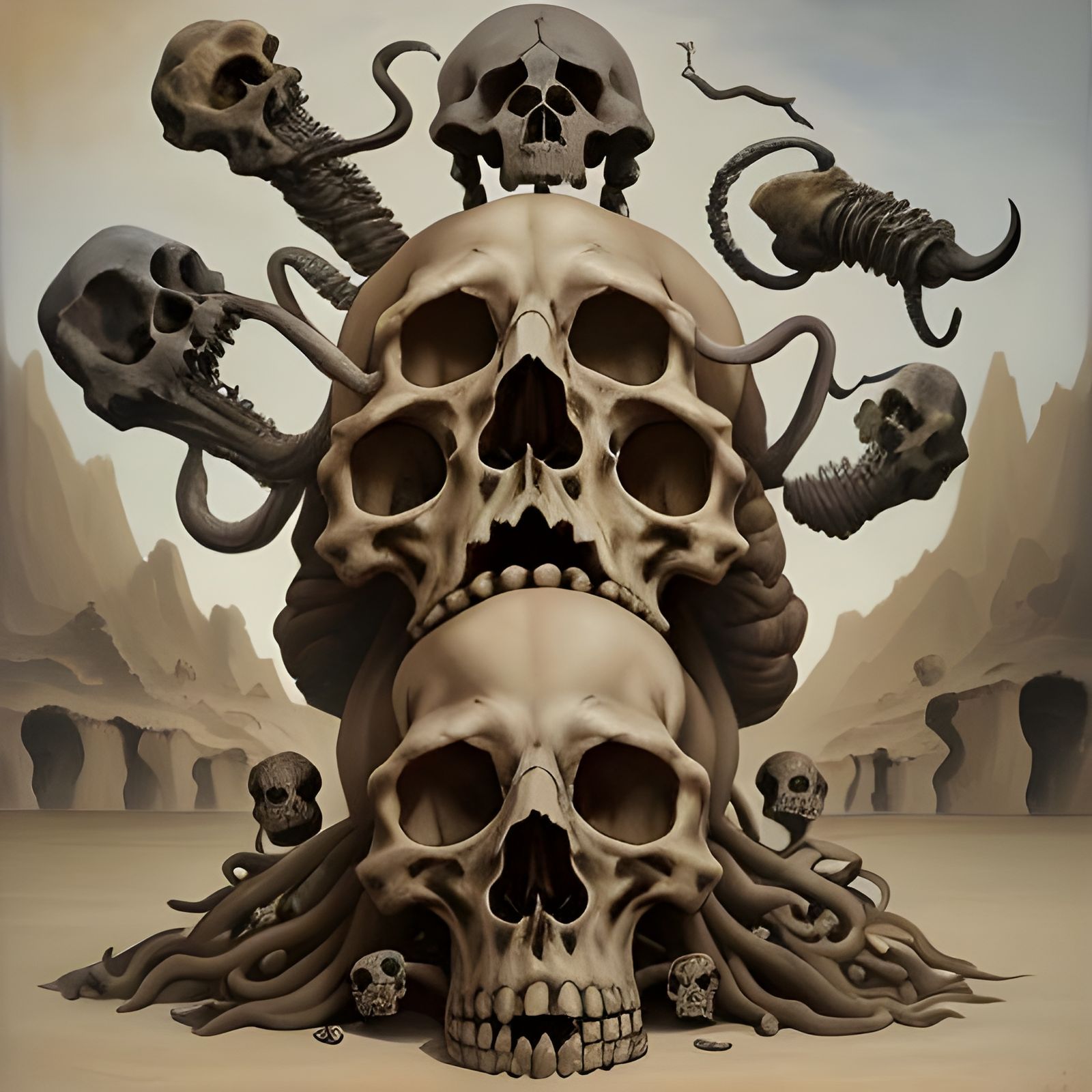 Surreal Skull Pile in Dali Style