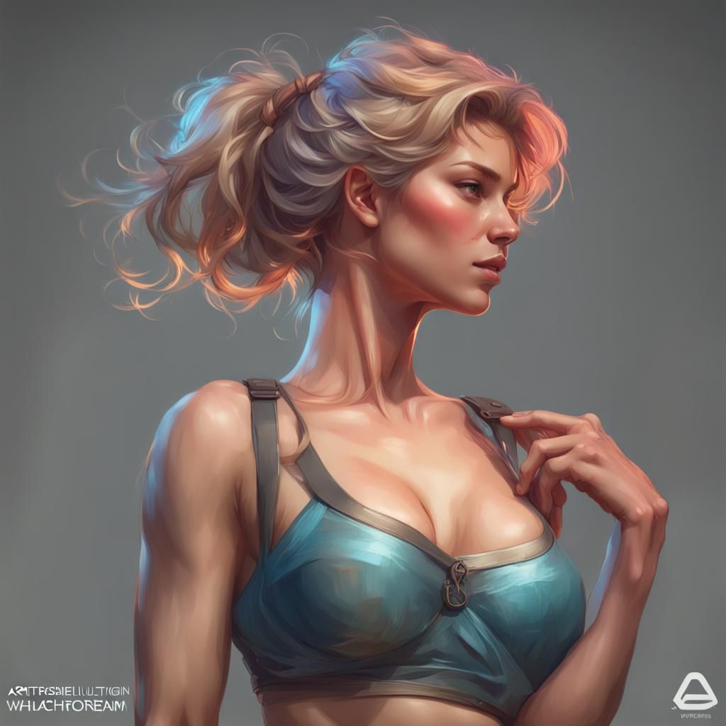 Detailed Portrait of a Shirtless Woman in Hyperdetailed Styl...