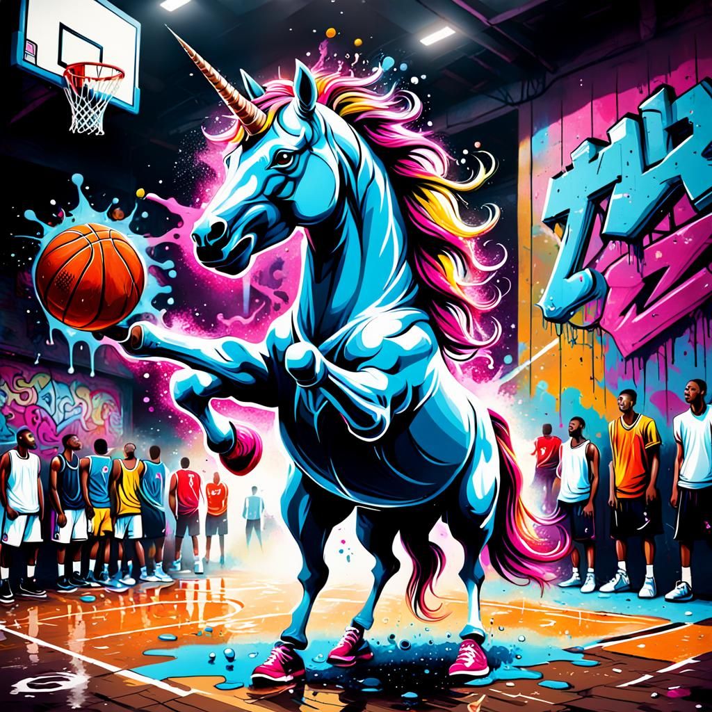 Unicorn Basketball League in Graffiti Art Style