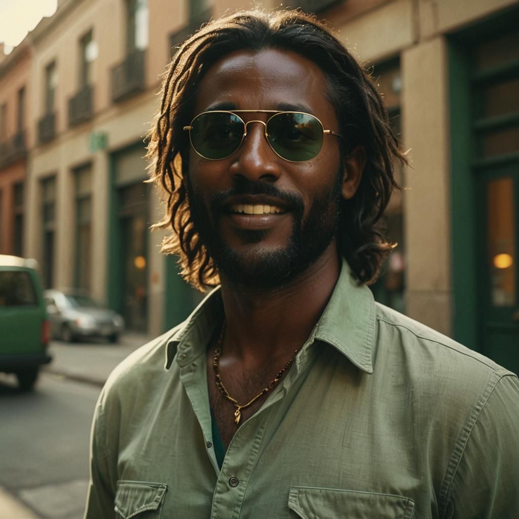 Cinematic Close-Up of a Smiling Man with Long Locks