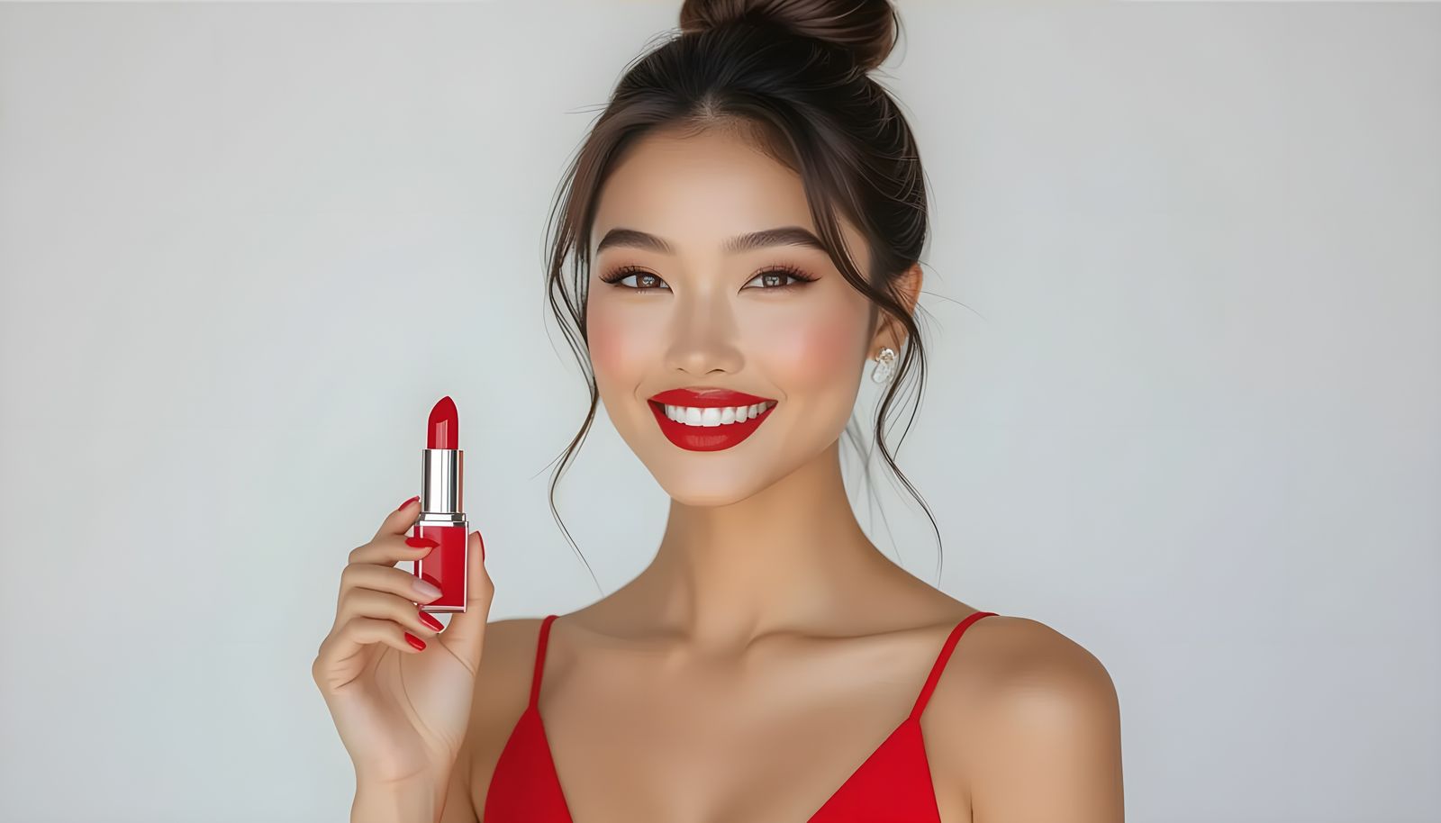 Mixed Race Model in Red Dress, Magazine Ad