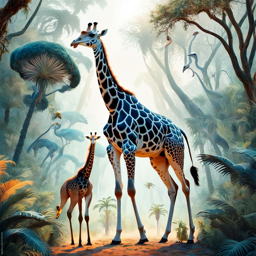 Giraffe Chase: Digital Double Exposure Jungle Scene