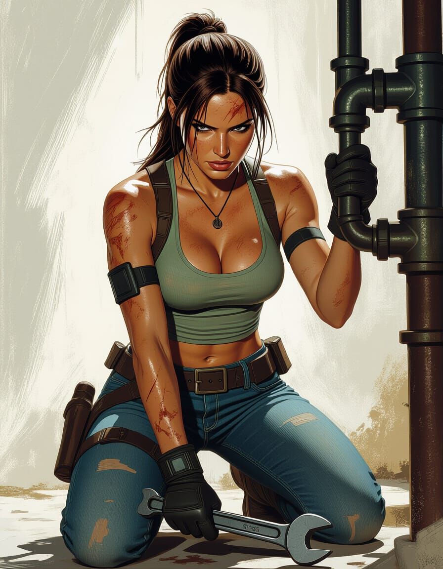 Lara Croft Plumber in Photorealistic Digital Art Style