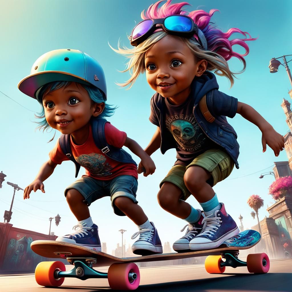 Siblings on a skateboard adventure