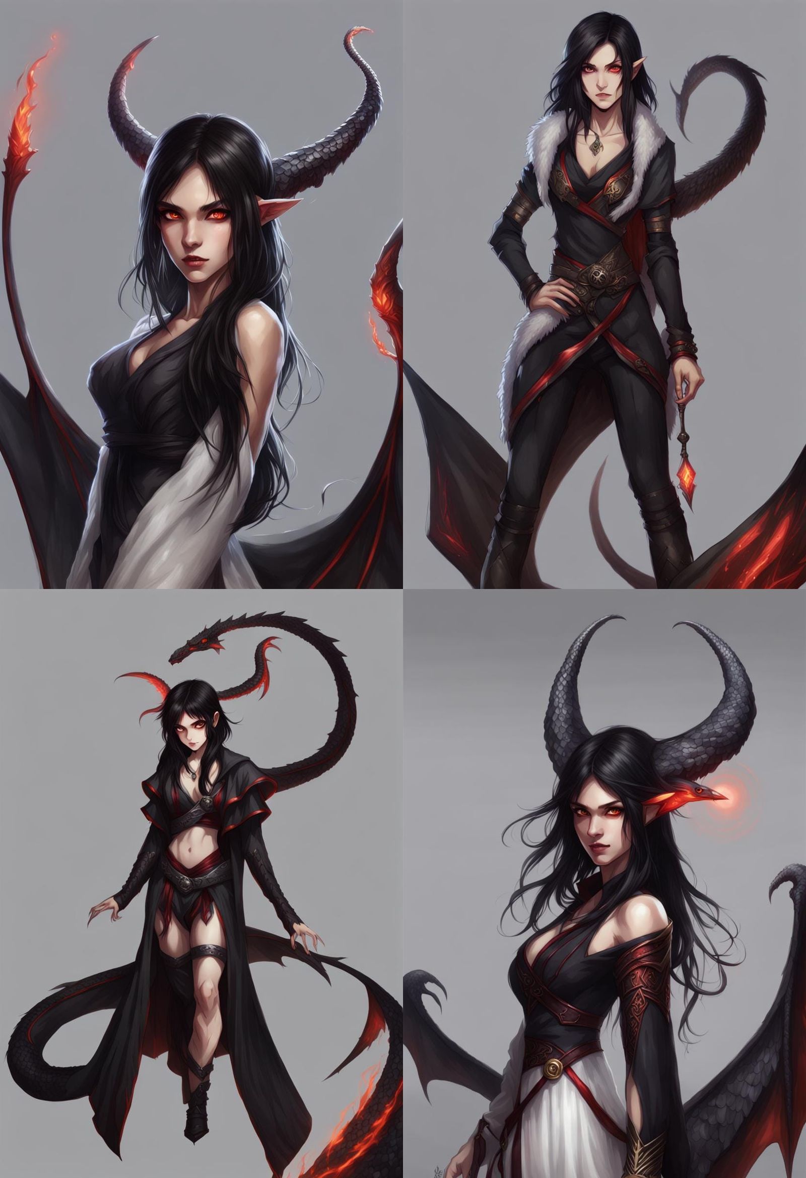 Draconic Sorceress with Black Scales and Red Eyes