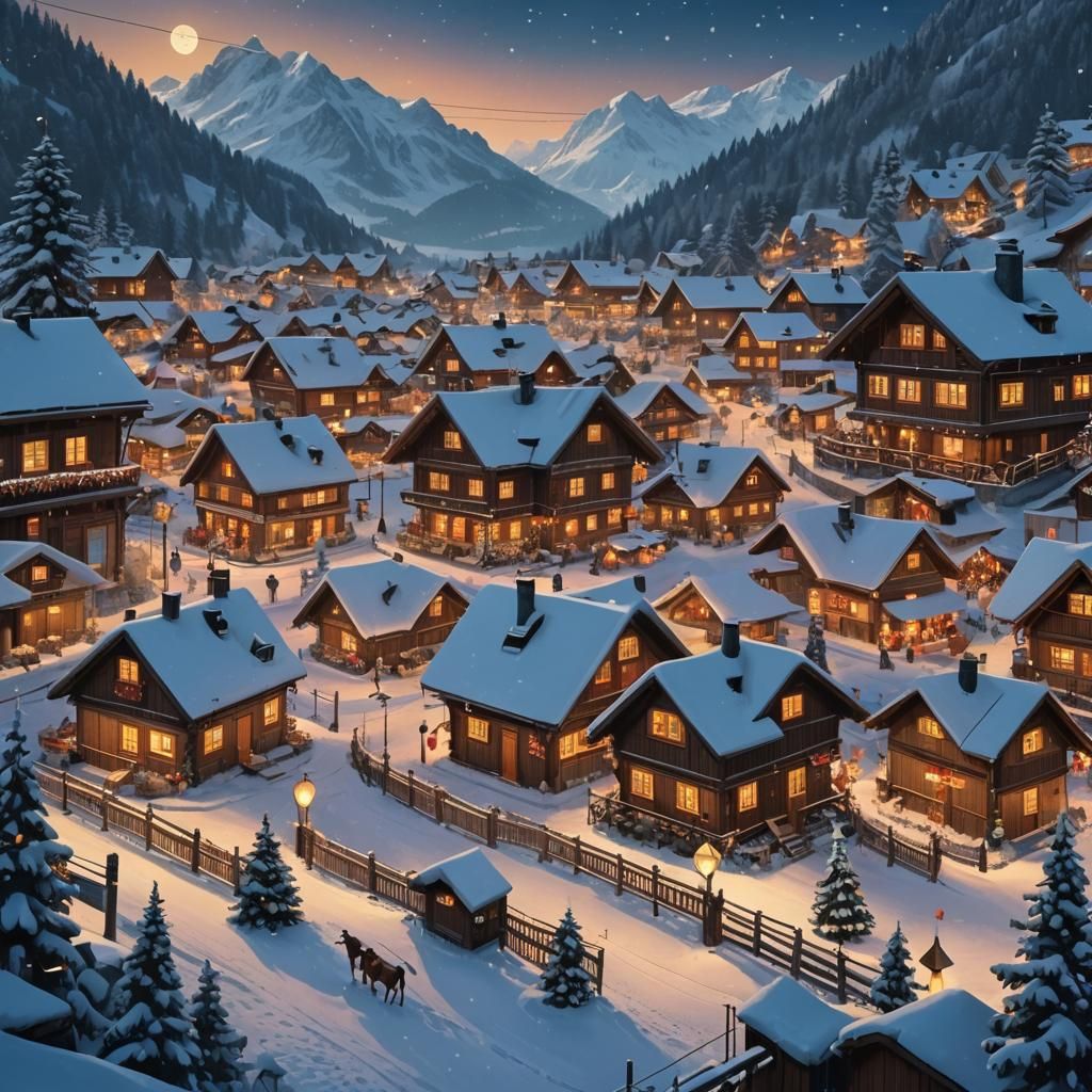 Christmas Eve in Swiss Village: Matte Painting