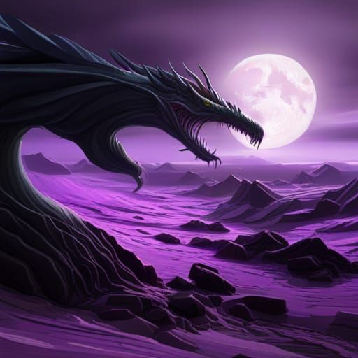 Purple Dragon and Moonlit Wave in Dark Fantasy Style