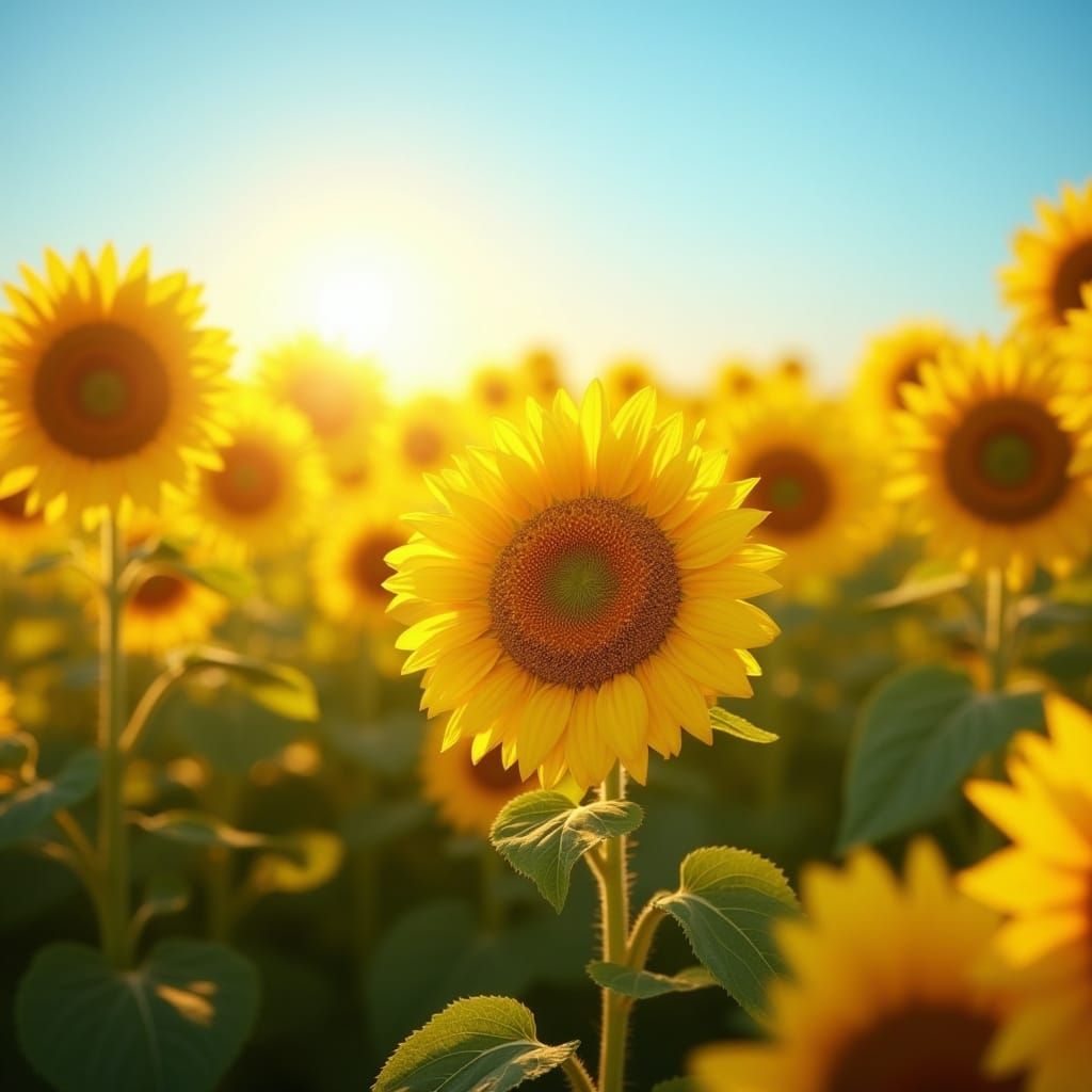 Vibrant Sunflowers in Golden Hour Light
