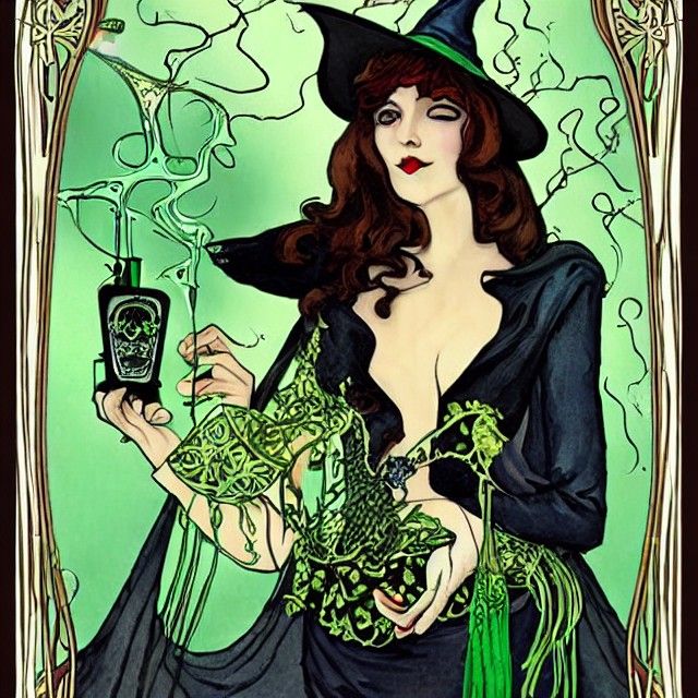 Art Nouveau Witch with Absinthe