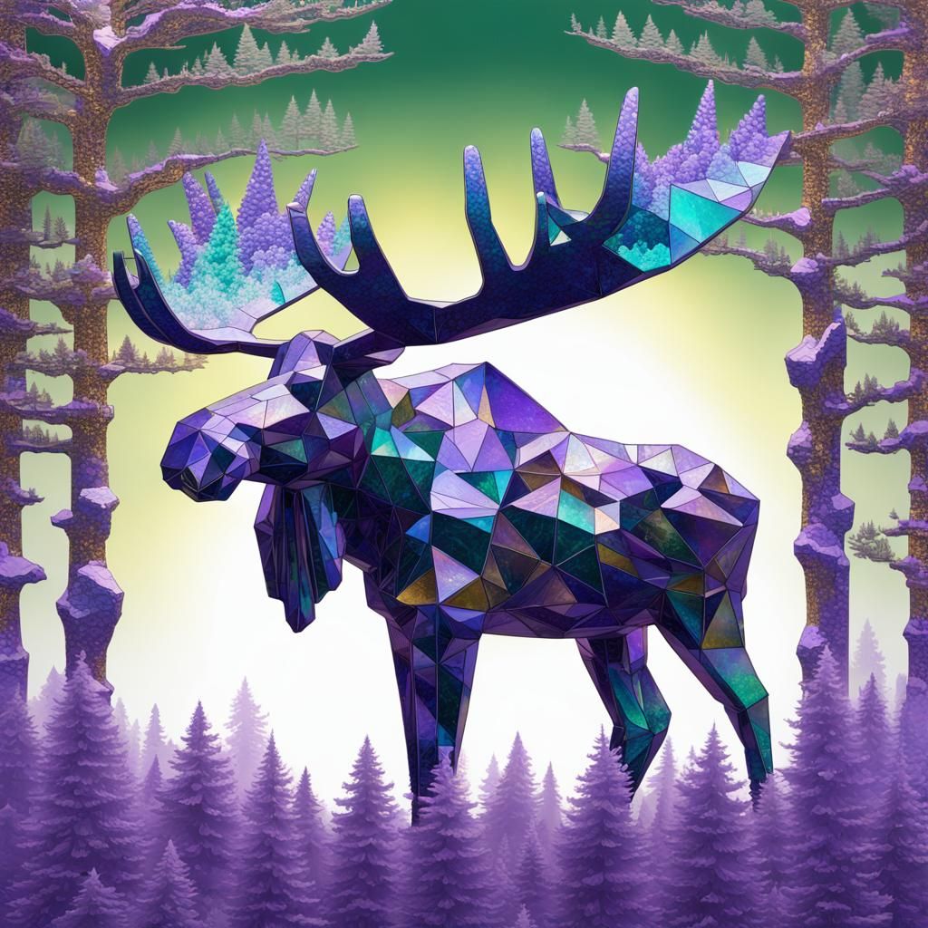 Crystallographic Moose with Crystalline Forest, Isometric Vi...
