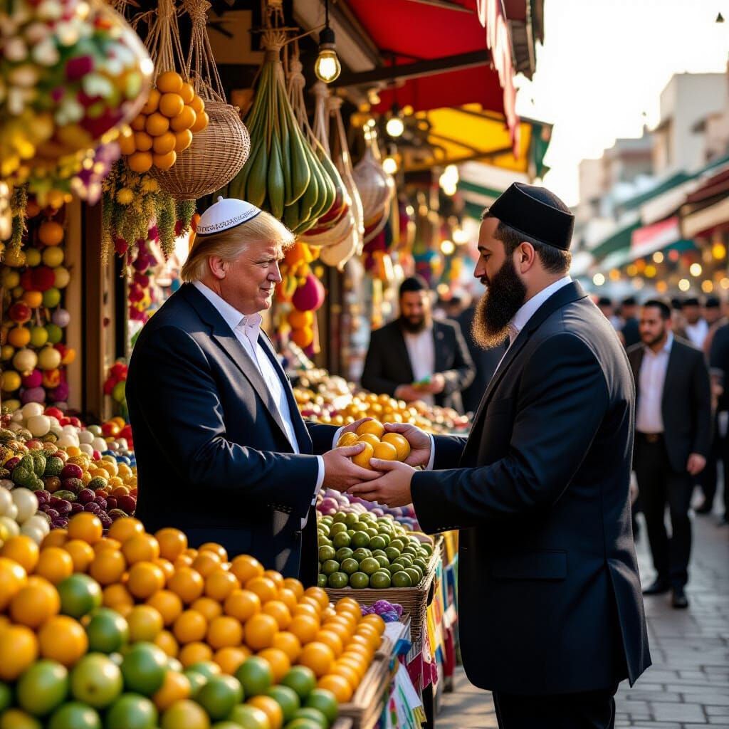 Donald Trump in Sukkot Market Distributing Etrogs