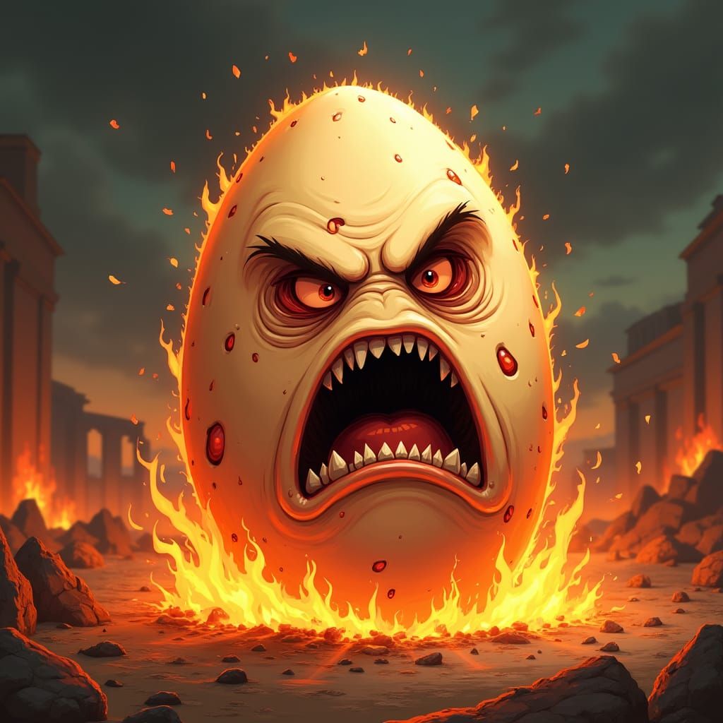 Cartoon Nero Egg in Burning Rome