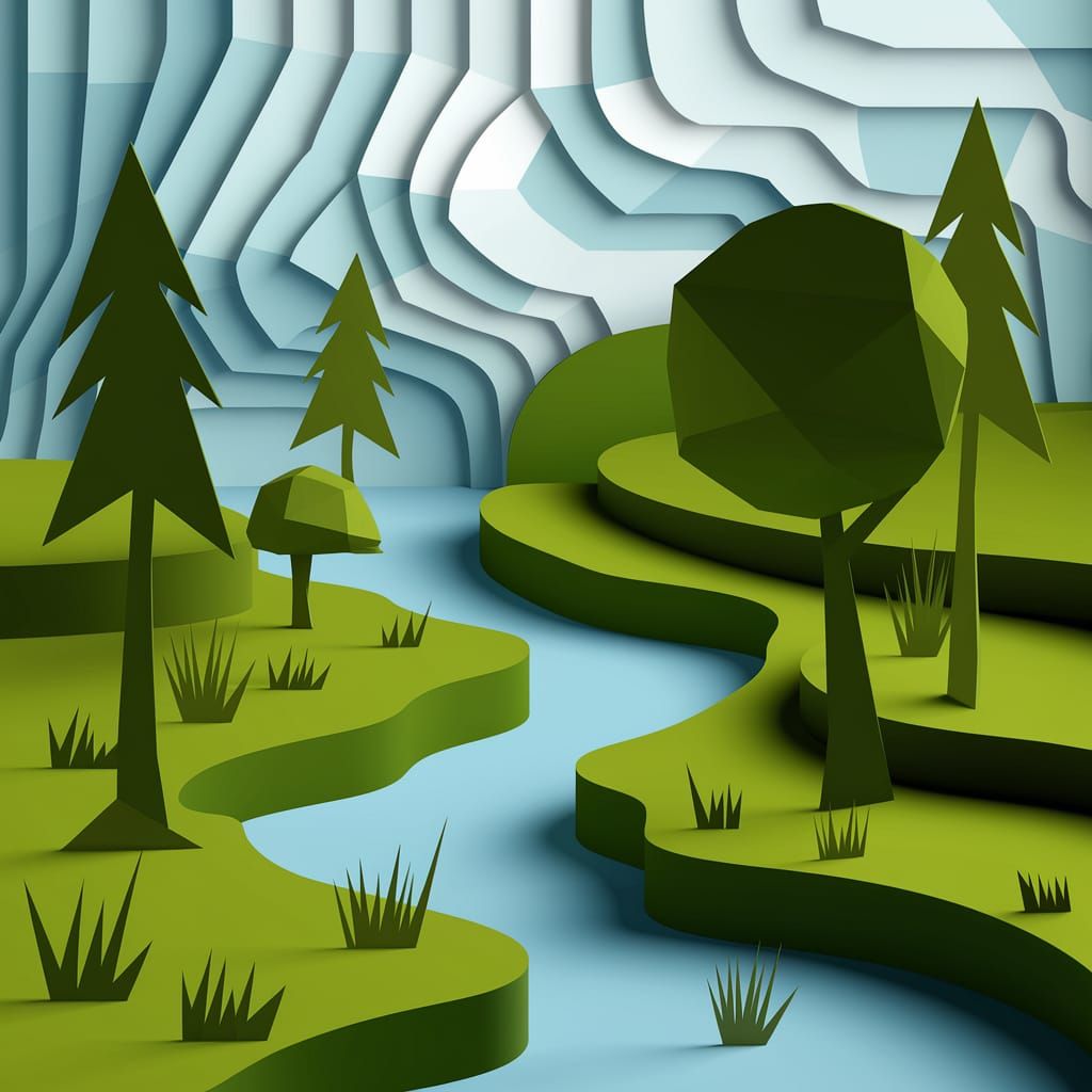 Matisse Style Paper-Cut English Countryside Landscape