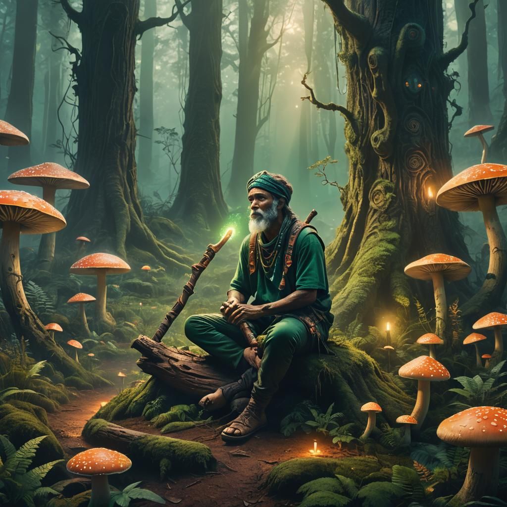 Didgeridoo Player in Mystical Forest Concept Art