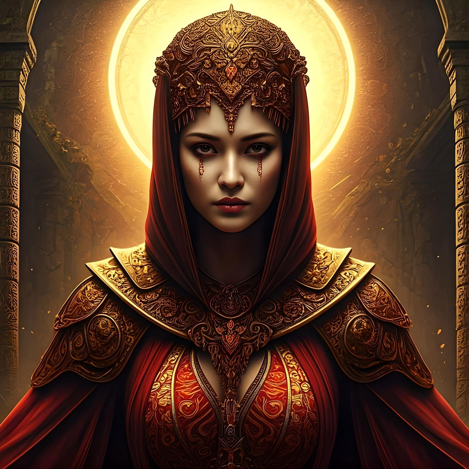 Mystic Priestess Portrait in Ancient Temple