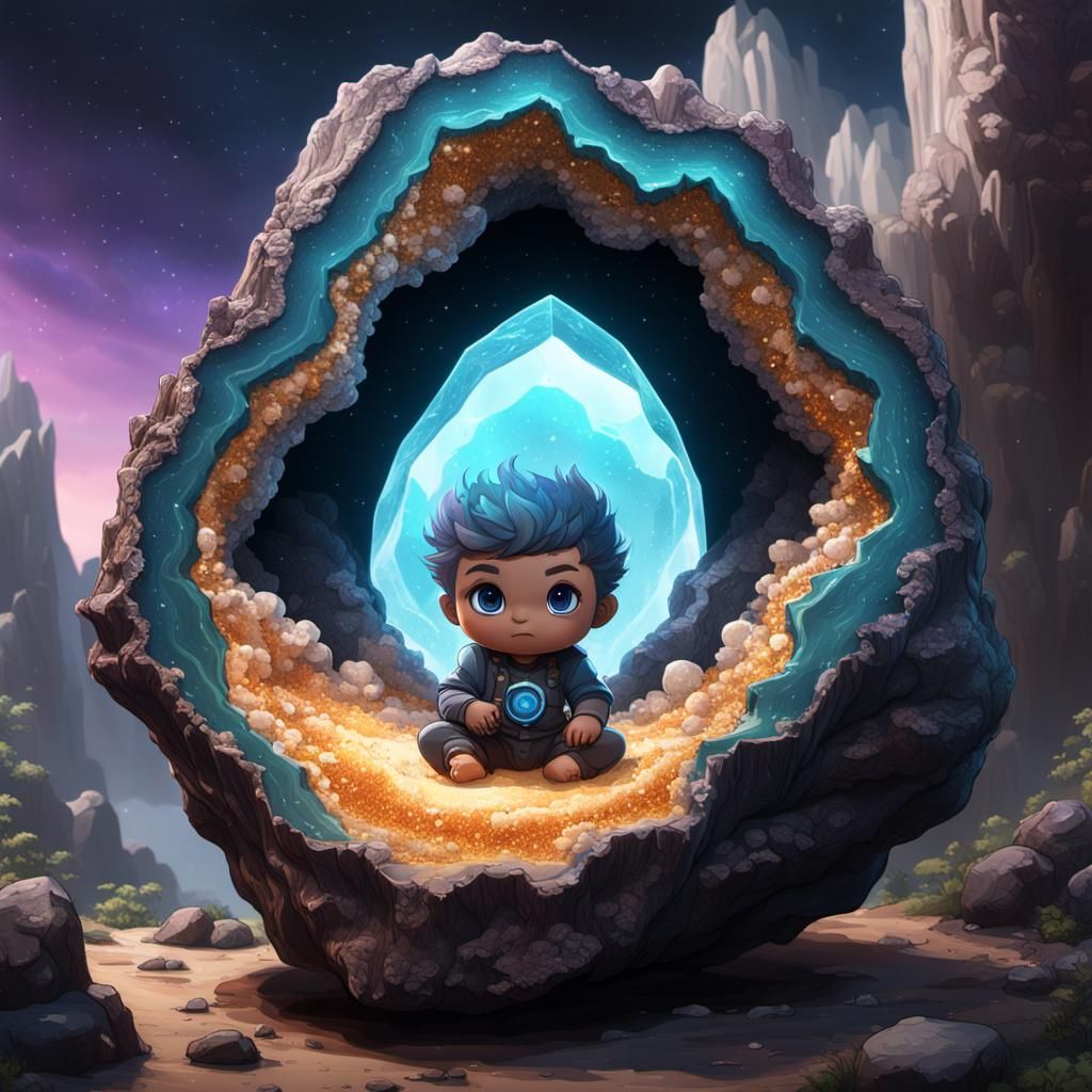 Geode with Chibi Baby: Fantasy Concept Art