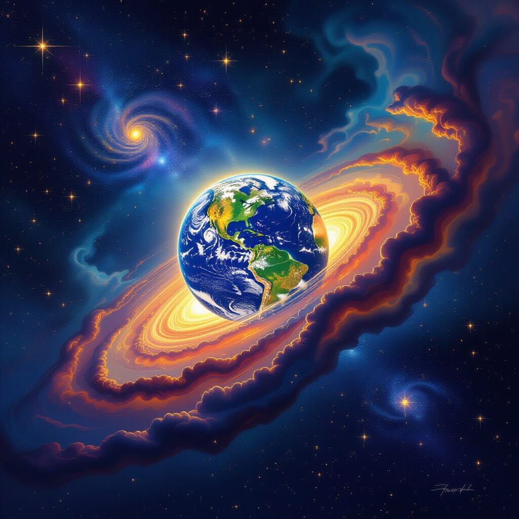 Earth in Cosmic Nebula Fantasy Art