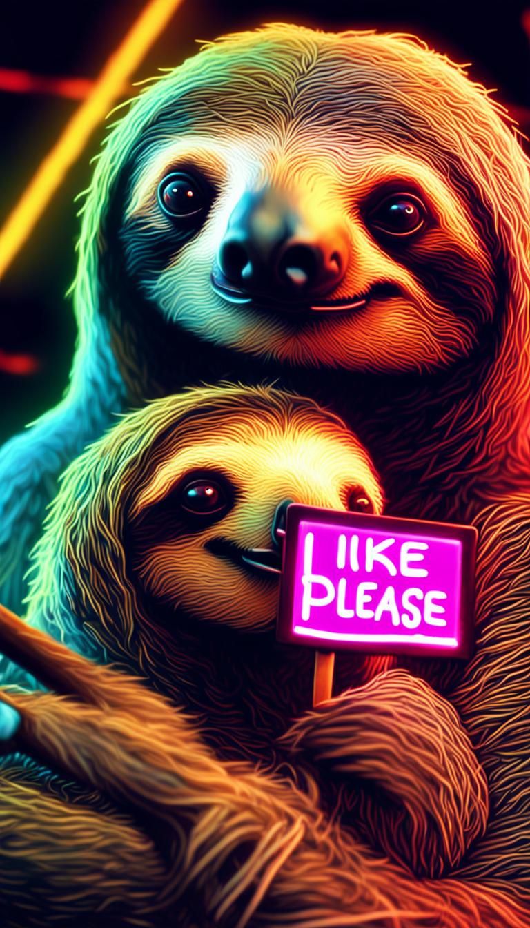 Sloth Holds 'Like Me Please' Sign in Neon Colors