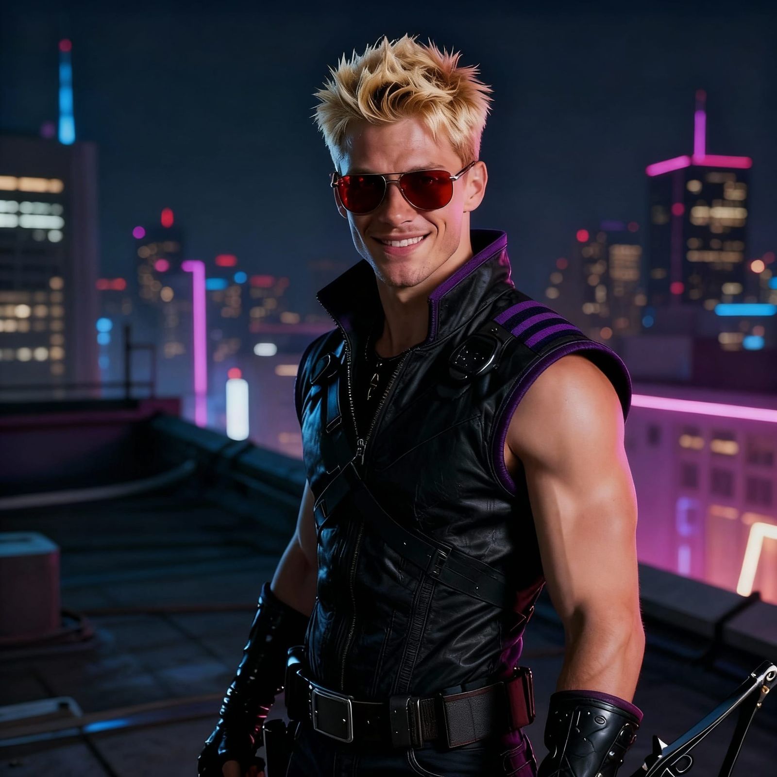 Vigilante Archer on Rooftop at Night