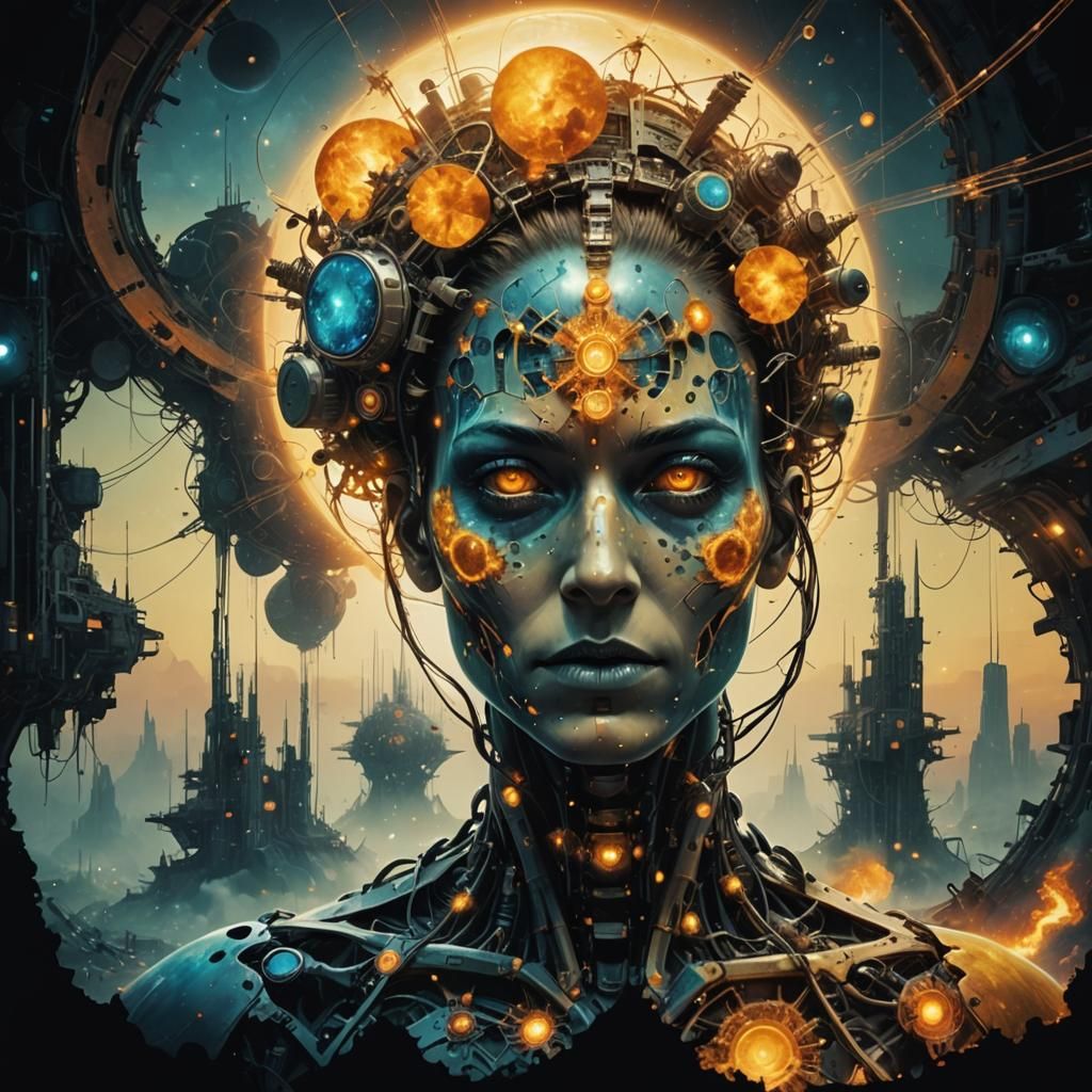 Post-Apocalyptic Sunrise Radiograph in Cyberpunk Style