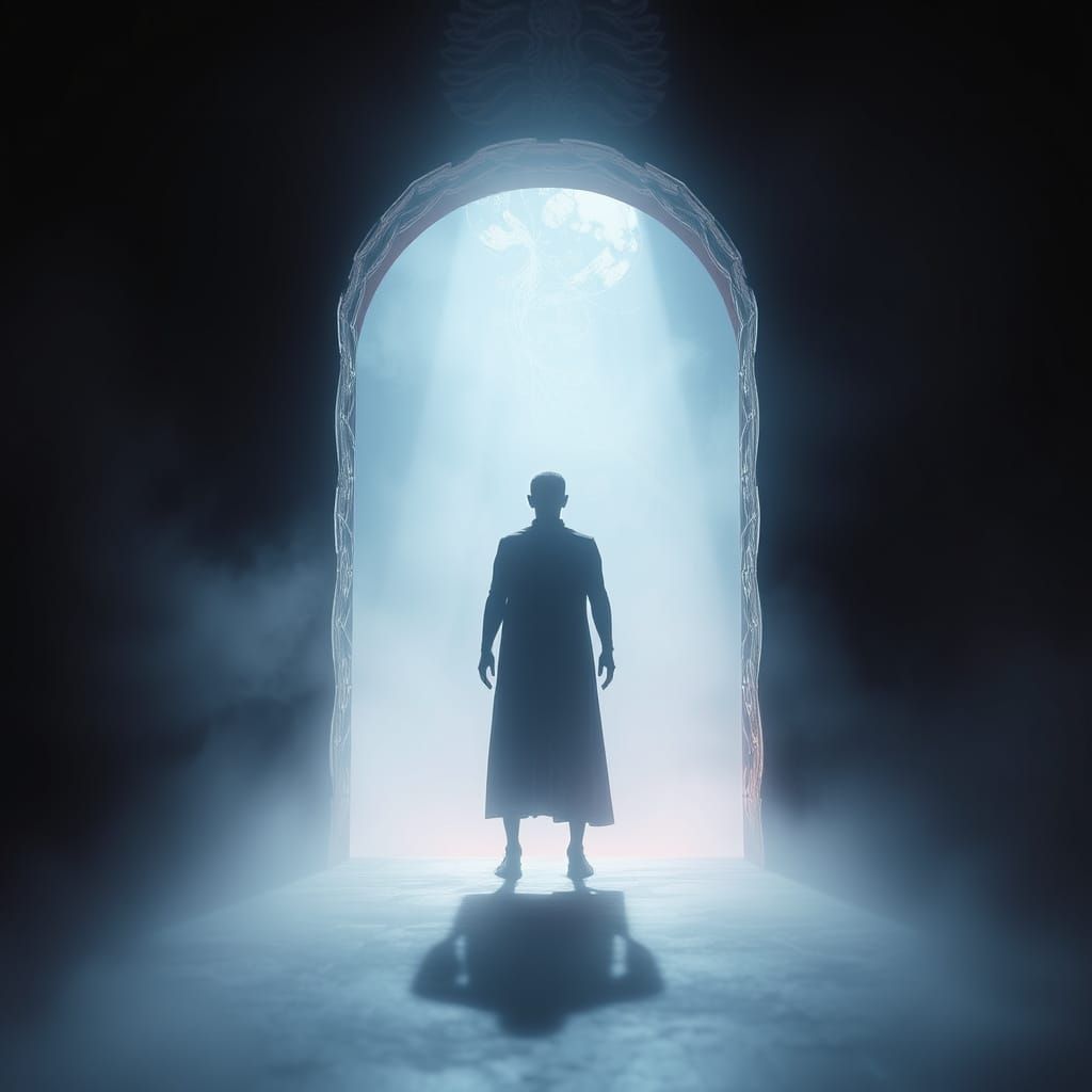 Threshold Figure in Surreal Dreamscape