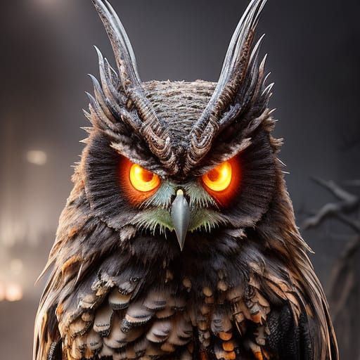 Dark Owl God in Post-Apocalyptic Landscape