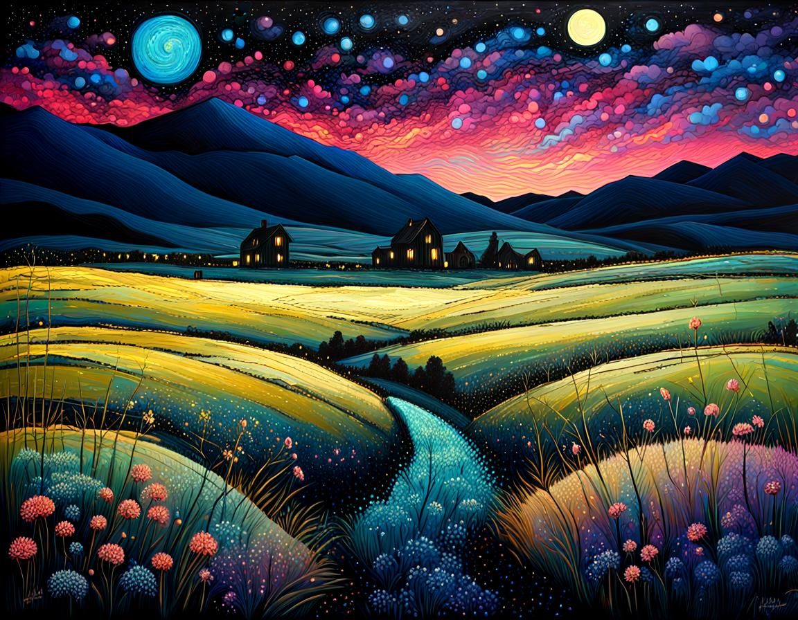 Ethereal Whistlerian Landscape with Bioluminescent Glow