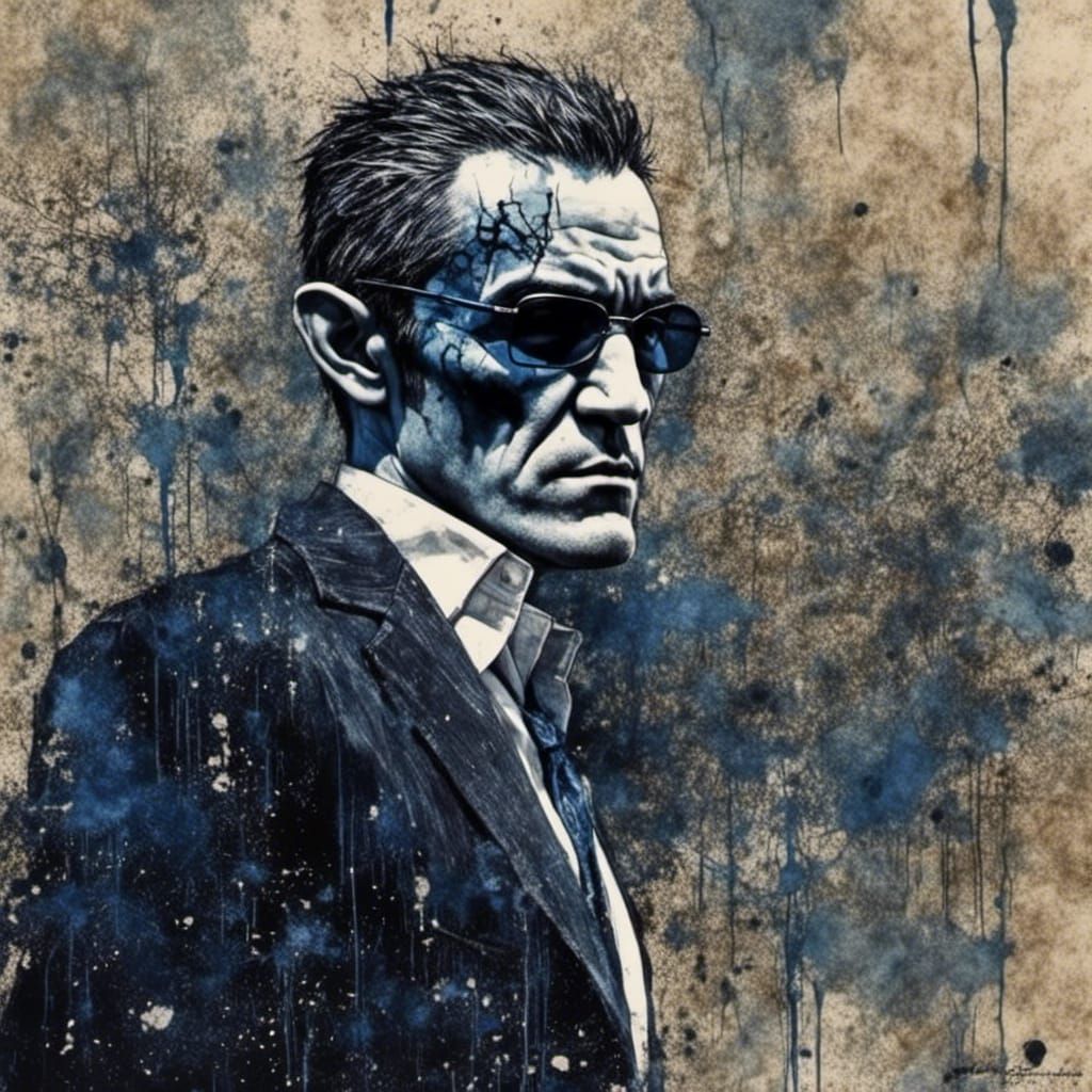 <lora:Dark:1.0> tears of technology, <lora:My Face:1.0> sunglasses, digital, matrix styled, deep blues, blue and black c...