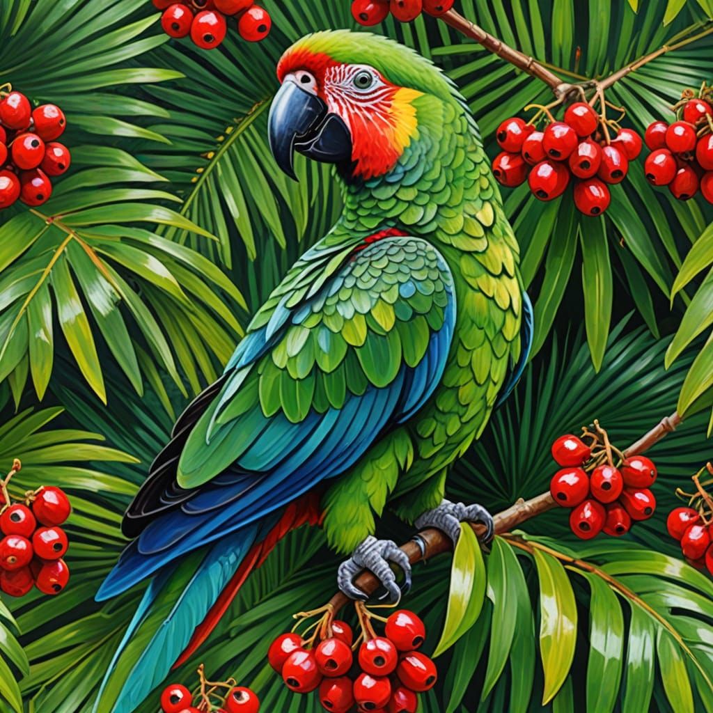 Vibrant Tropical Scene in Impasto Style