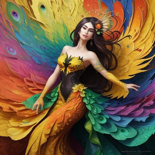 Peacock Woman in Abstract Expressionist Fauvism