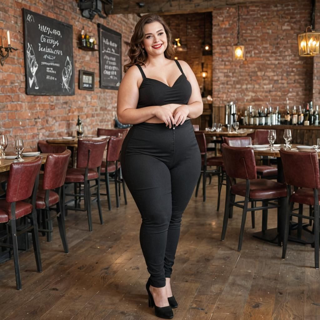 Curvy Woman with Elaborate Makeup in Restaurant
