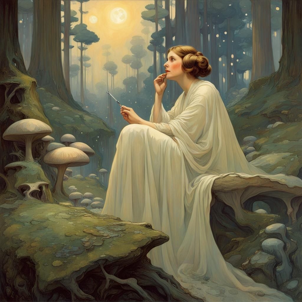 Princess Leia in Art Nouveau Mushroom Forest