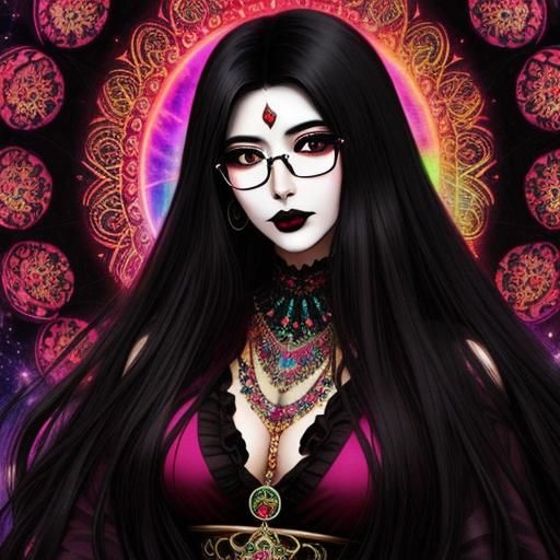 Mystical Camellia Princess in Psychedelic Bohemian Style