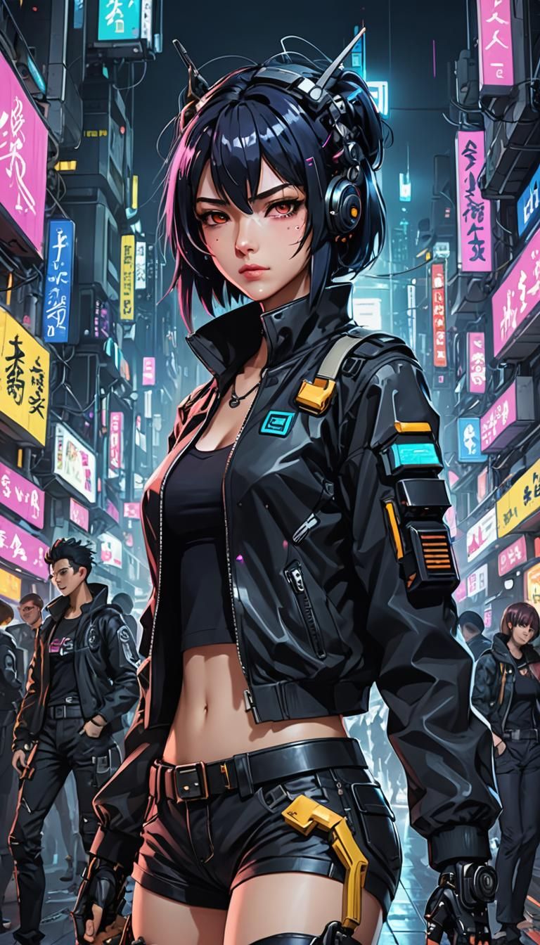 Cyberpunk Woman with Weapon in Anime Style