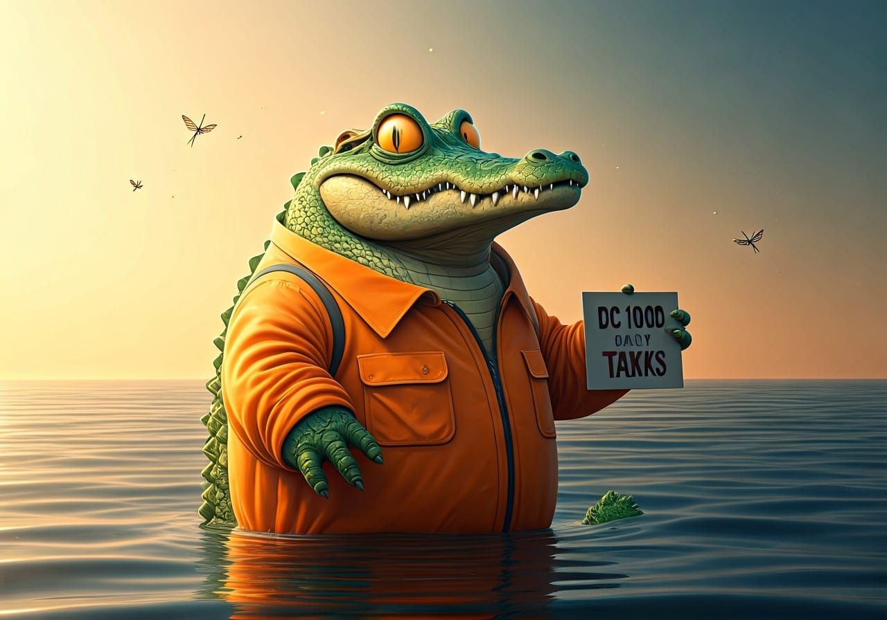 Comical Android Crocodile in Futuristic Surrealism