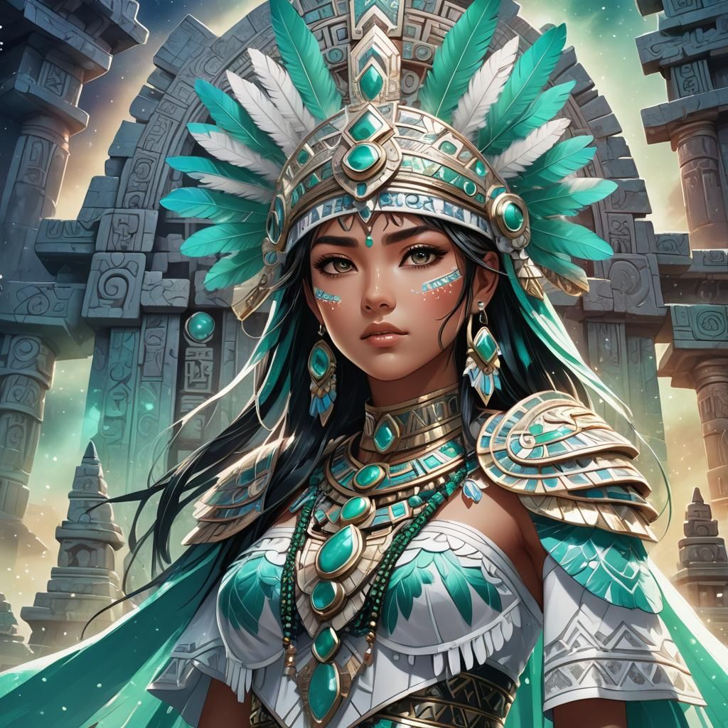 Aztec Woman Portrait in Vibrant Anime Style