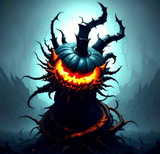 Grotesque Jack-o-Lantern Monster in Detailed Digital Art