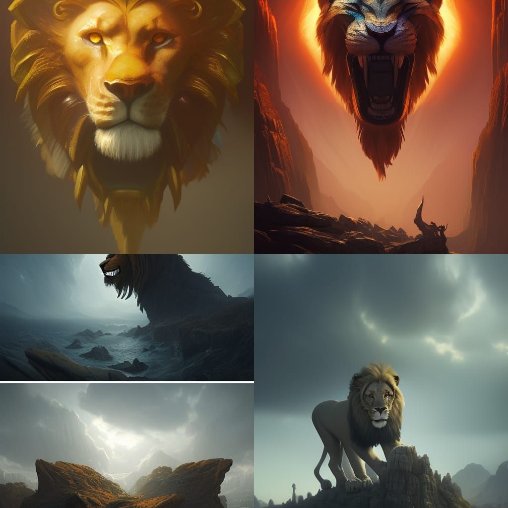 Detailed Lion Head Logo in Dark Fantasy Style