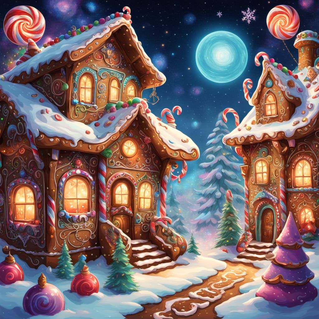 Elf Woman with Gingerbread House in Magical Setting