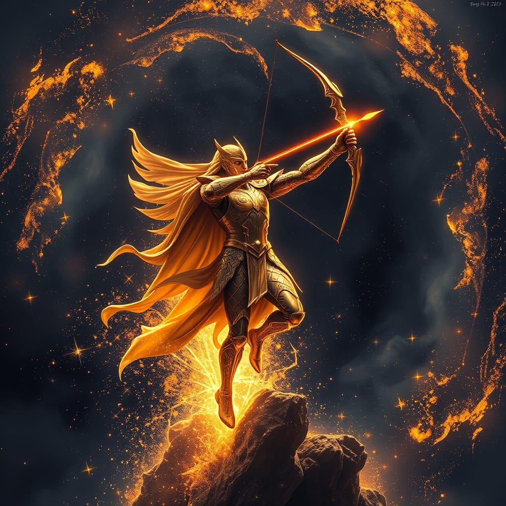 Golden Archangel Sagitario Illuminates Cosmic Expanse