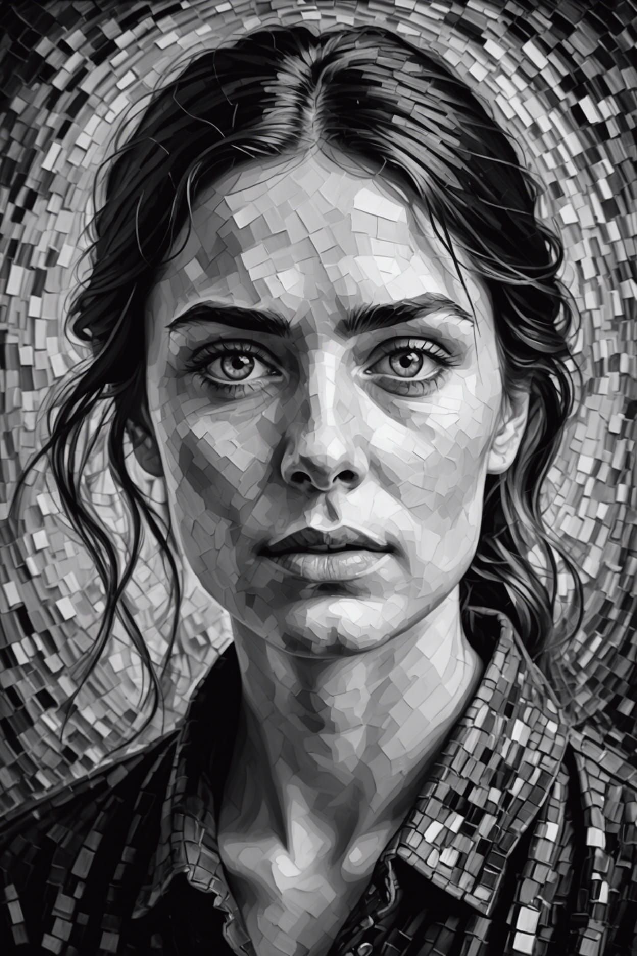 Monochrome Portrait in Neo-Impressionist Impasto Style