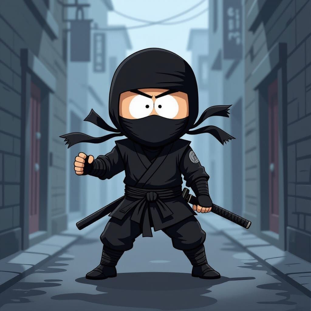 South Park Ninja in Dark Alley: Monochrome Art