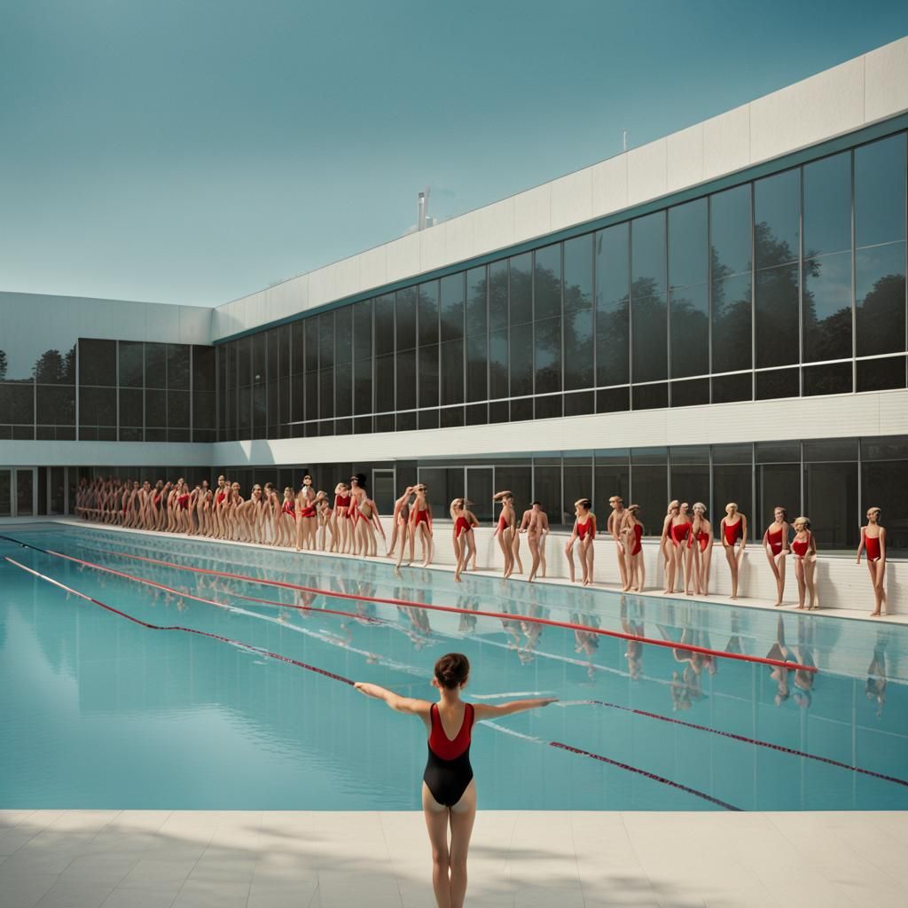 Swimming Pool with Transparent Gymnasts: Detailed Matte Pain...